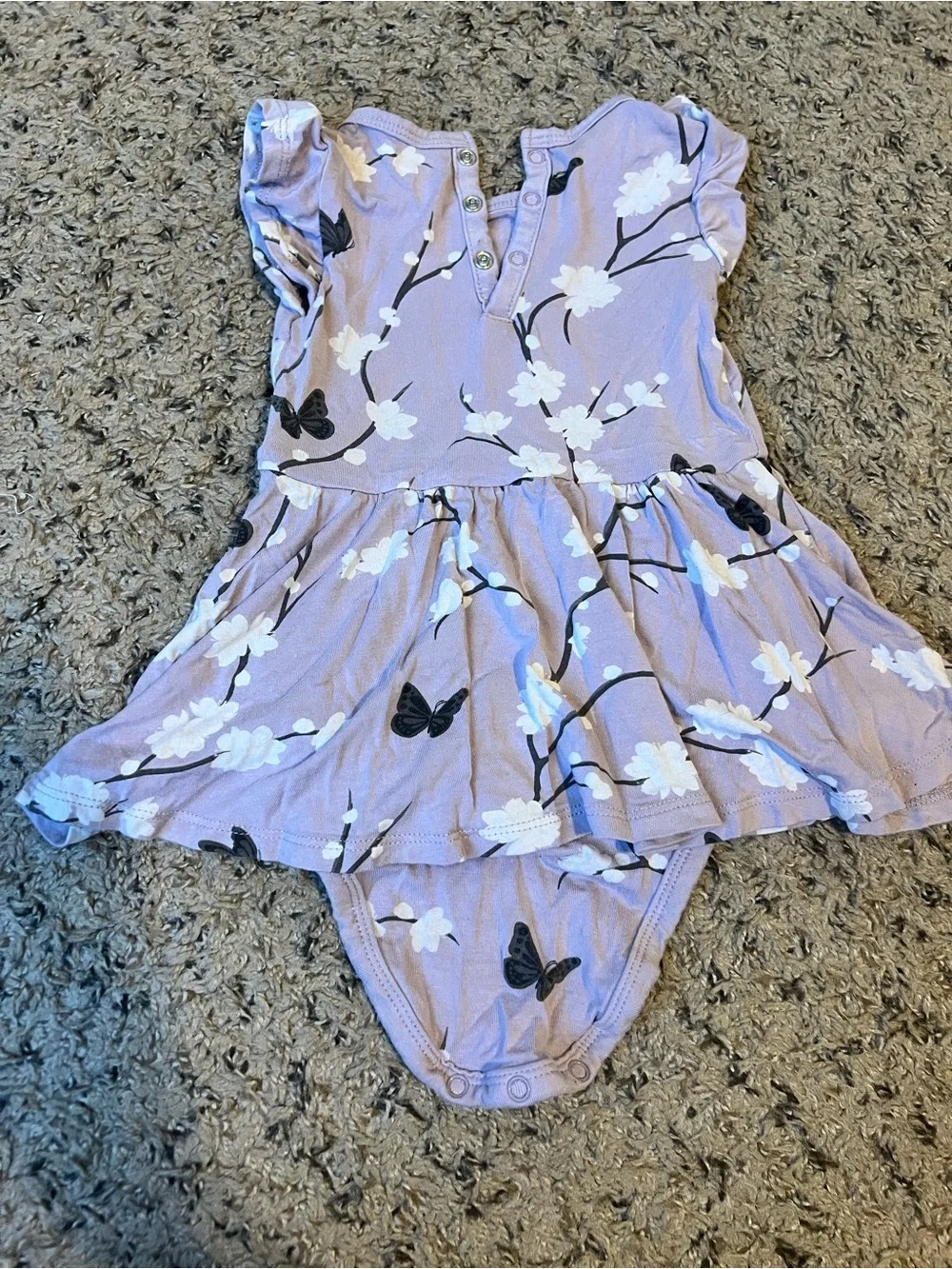 Kyte Baby Lilac Floral One-Piece Bodysuit with Butterfly Print